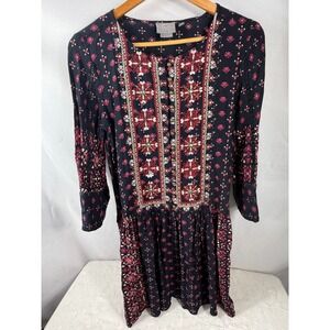 Vanessa Virginia Floral Embroidered Mini Dress Long Sleeve Boho Indie Fall Party